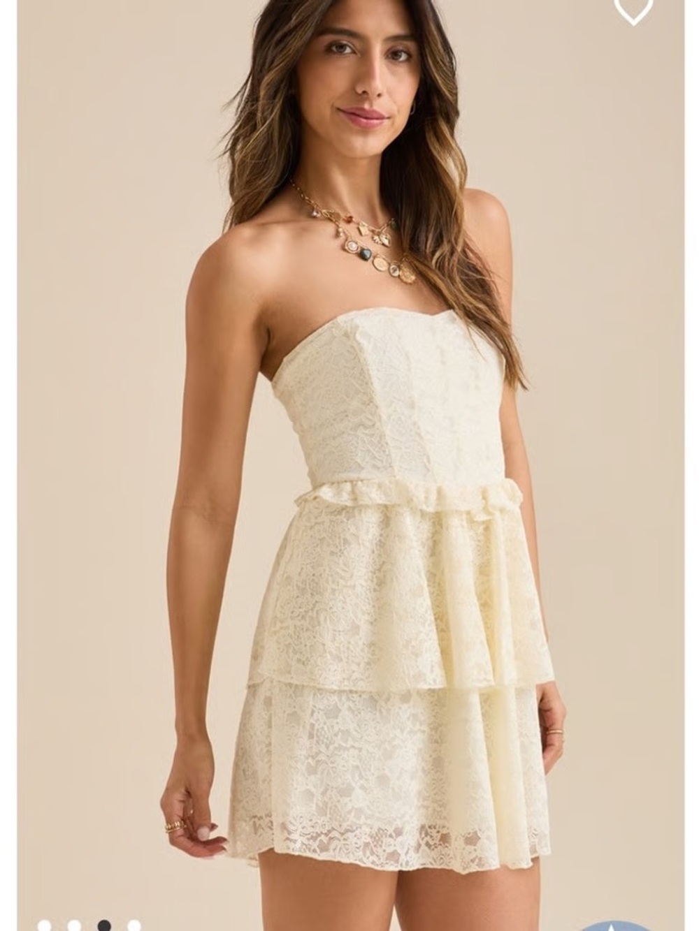 Altar'd State Cream Strapless Lace Tiered Mini Dress